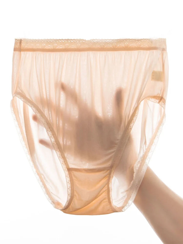 Birdtree Women Silk Panties Thin Maternity Underwear Summer Thin Seamless Lace Large Size High Waist Pregnancy Middle-ageU35516M