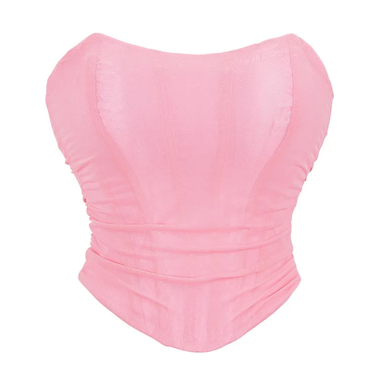 Women's Corset Crop Tops Summer Breathable Mesh Sleeveless Off Shoulder Bustier Skinny Fit Casual Tanks