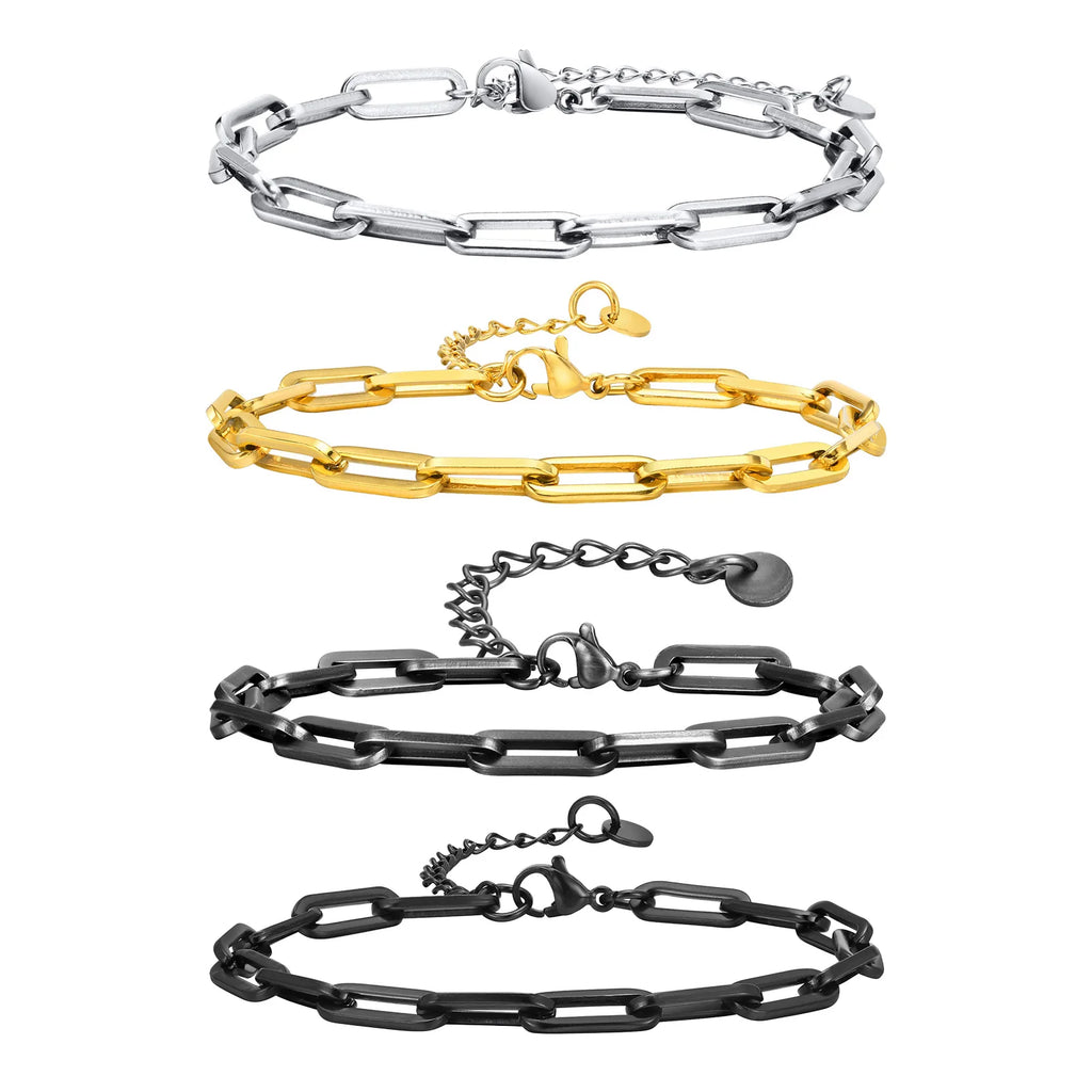 Vnox Paperclip Chain Bracelet For Men, Four Color Casual Business Rectangle Links Wristband, 5mm Wide Adjustable Chain Jewelry