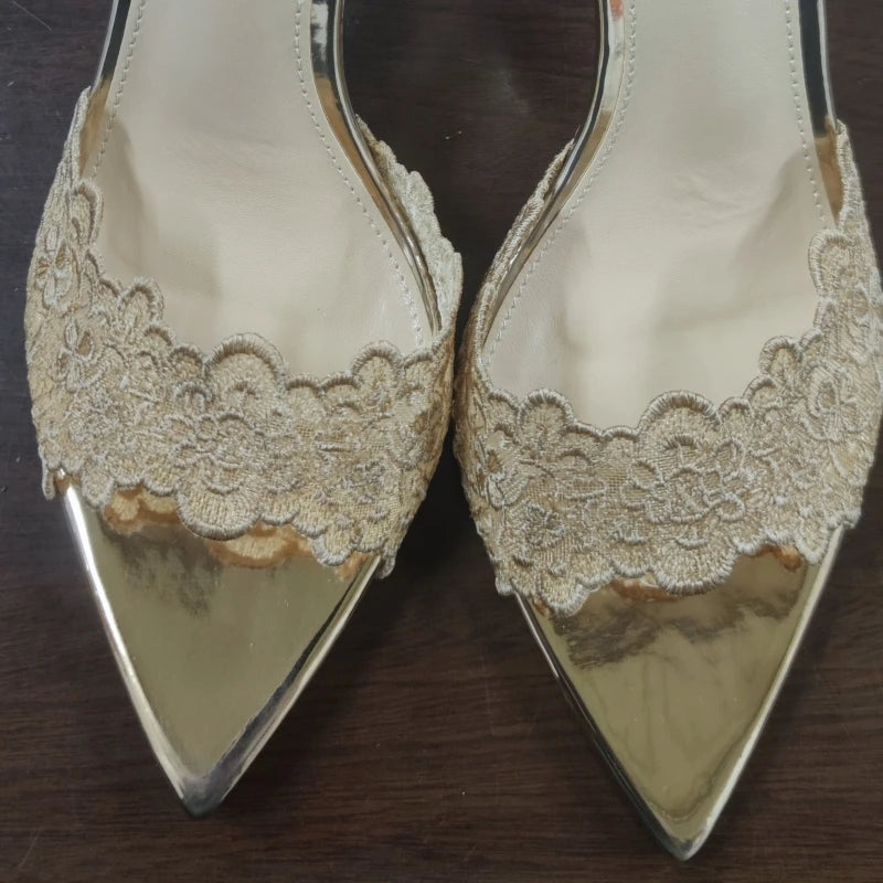 New Summer Women's High Heel Sandals Lace Embroidery Pointed Open Toe Stiletto High Heel Sandals Party Slippers