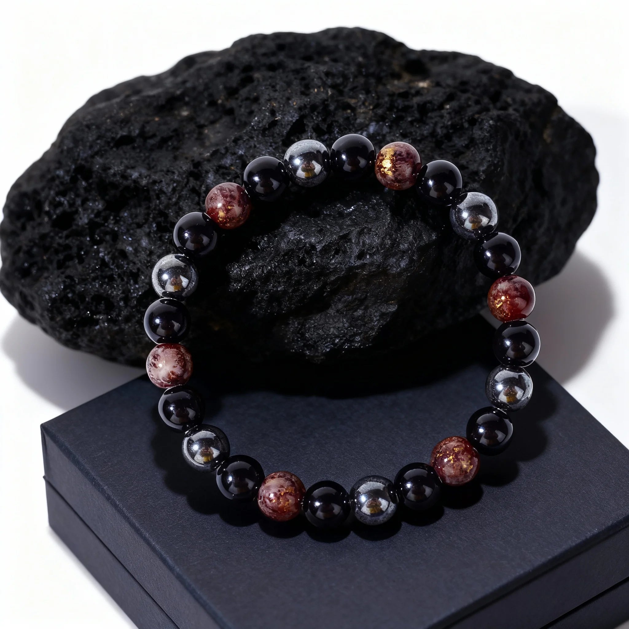 1pc classy summer jewellery black obsidian hematite father party Valentine's Day high quality natural stone protection bracelet