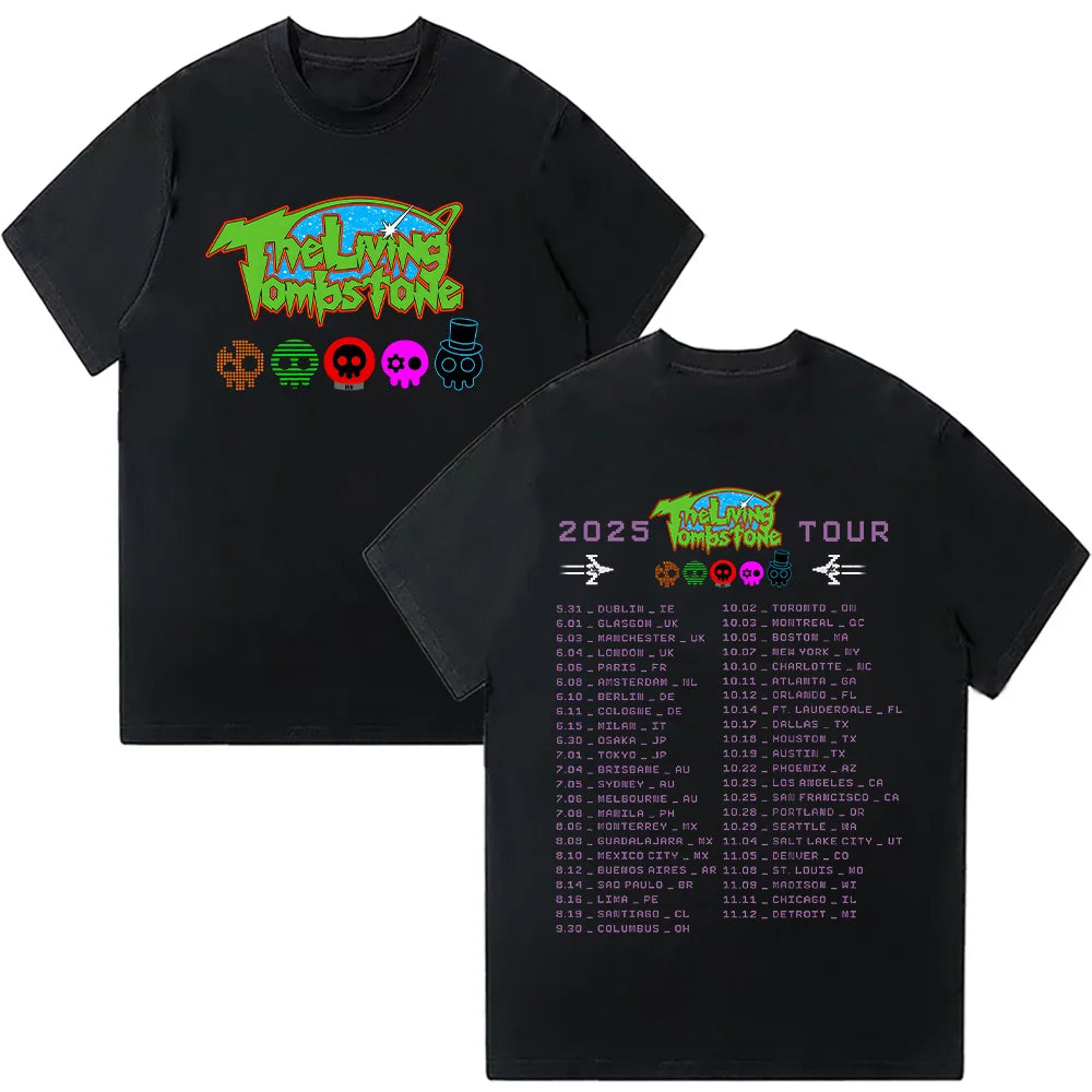 The Living Tombstone 2025 Tourt-shirts Summer Cotton Top Vintage Tees Mens Graphic T Shirts Hip Hop Harajuku Women Men Clothing