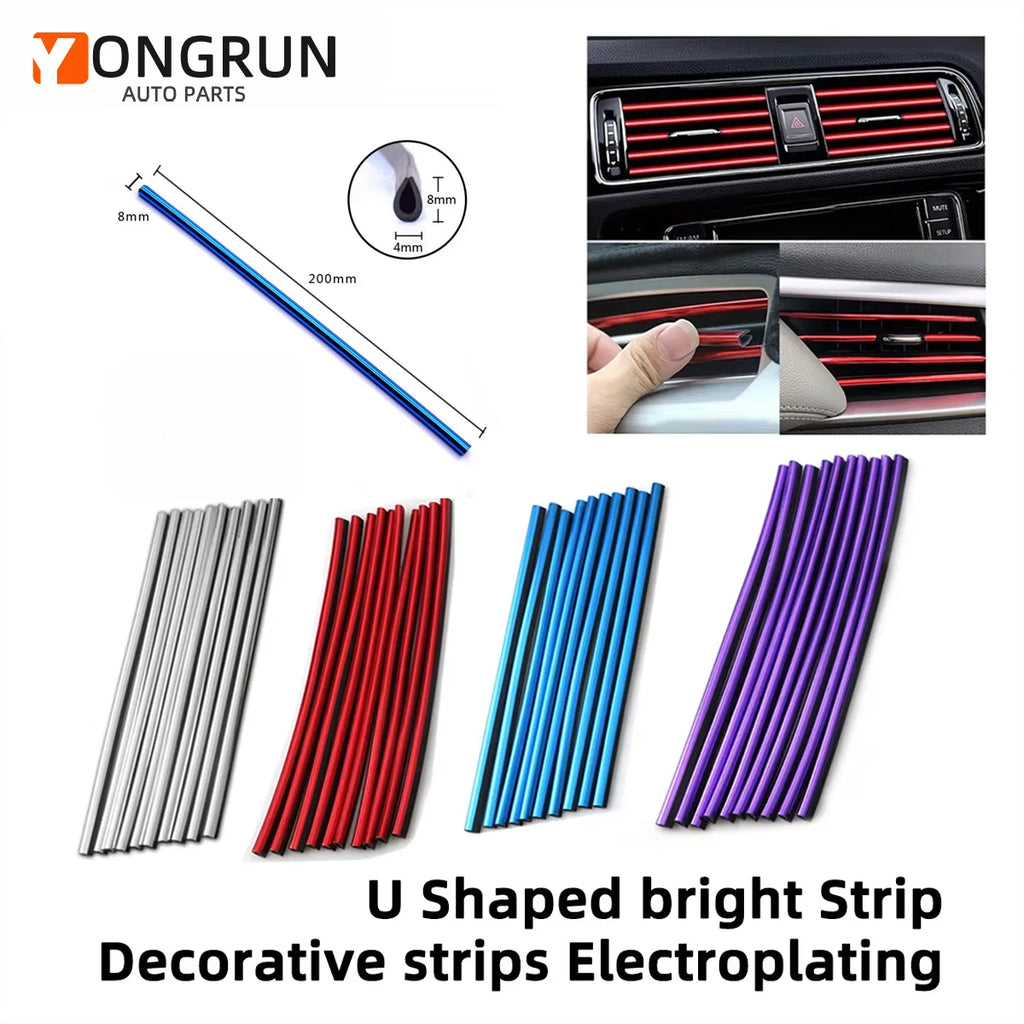 10PCS 20CM Car Air Outlet Decorative Strip Pvc Car Air Conditioning Vent Decorative Strip Interior Diy Bendable Decorative Strip