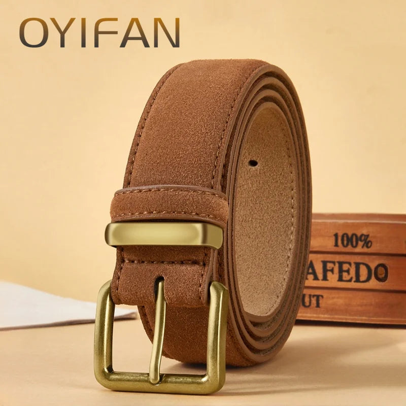Men's Suede Belt Retro Trend Alloy Buckle Men's Belt Large Size Genuine High End Belt, Gift for Boyfriend and Dad