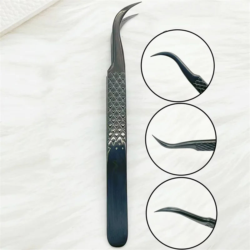 Customized Private LOGO False Lash Tweezers For Eyelash Extensions Boot Isolation Clip Tongs Black Perfect Close Nail Art Tools