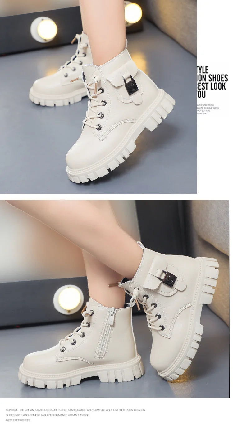 Autumn and Winter Girls Ankle Boots Fashion Non-slip Boys PU Leather Short Boots Children Korea Boots Fall Toddler Girl Boots