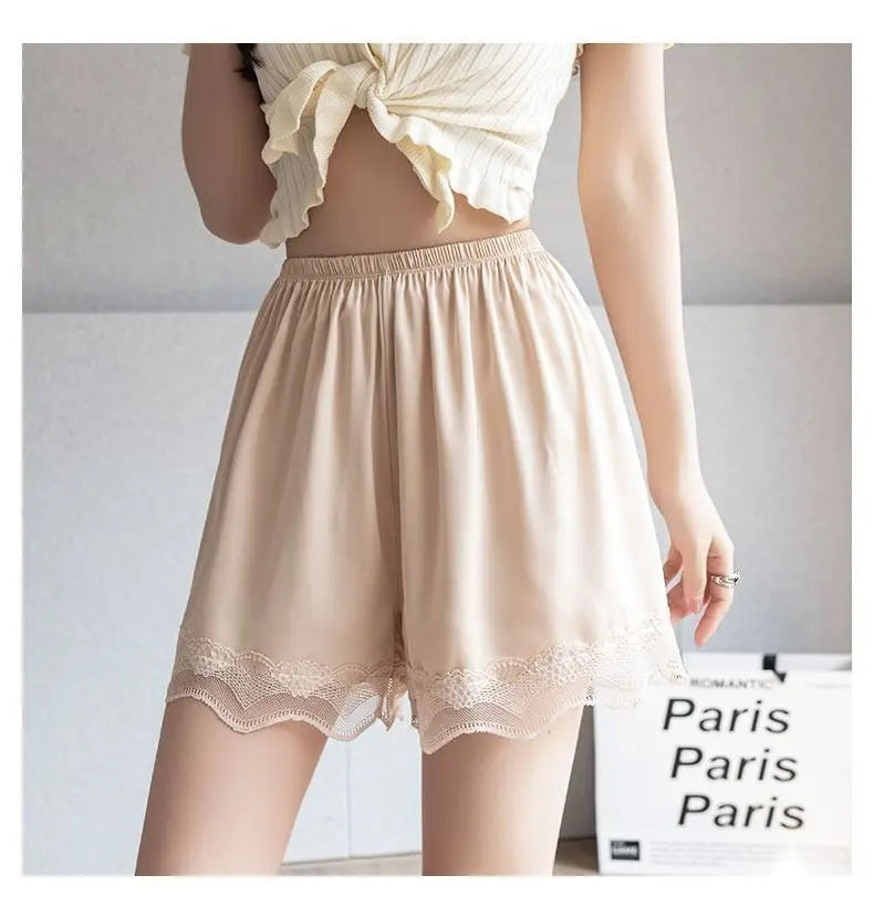 Ice Silk Safety Shorts for Women Anti-Pantyline Seamless Invisible Underwear Summer Thin Breathable Lace Lined Panties Home Wear