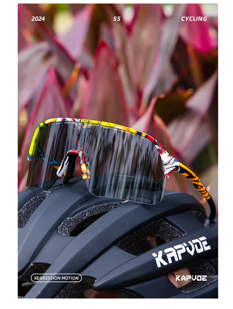 KAPVOE New Photochromic Hiking Eyewear Sunglasses Man Cycling Glasses Driving Bicycle Women MTB Bike Outdoor Sport UV400 Goggles
