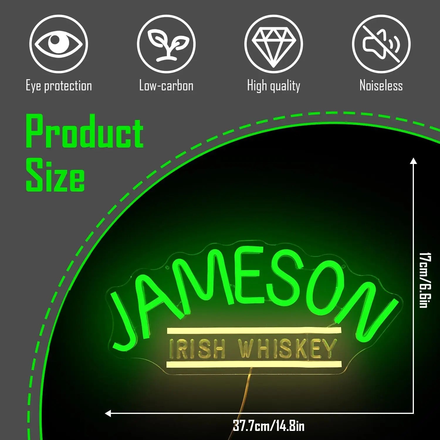 Jameso Irish Whiskey Neon Sign USB Dimmable Neon Light for Man Cave Bedroom Home Beer Bar Pub Business Bistro Club Party Gift