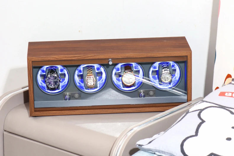 Household Vertical Watch Winding Four-position Organizer Box Mechanical Watches Automatic Rotating Winders Device with LED Light