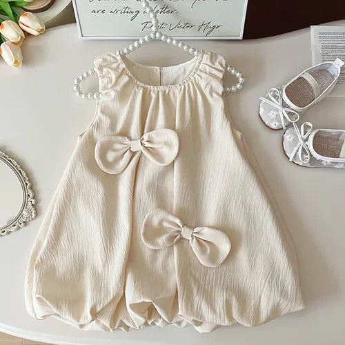 2025 New Summer Baby Girl Party Dress Sleeveless Cotton Solid Color Sister Clothing  2-7Yrs Kids Princess Dresses
