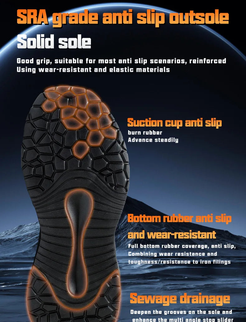 Men's Waterproof Steel Toe Shoes Safety Shoes Anti Compression Anti Puncture Comfortable Protection Pure Black Work Shoes