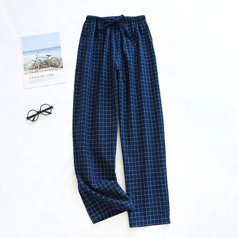 Men Pajama Pants Plaid Design Cotton Pajamas Long Trouser Spring Summer Male Thin Loose Sleep Bottoms Men Sleep Pants Plus Size