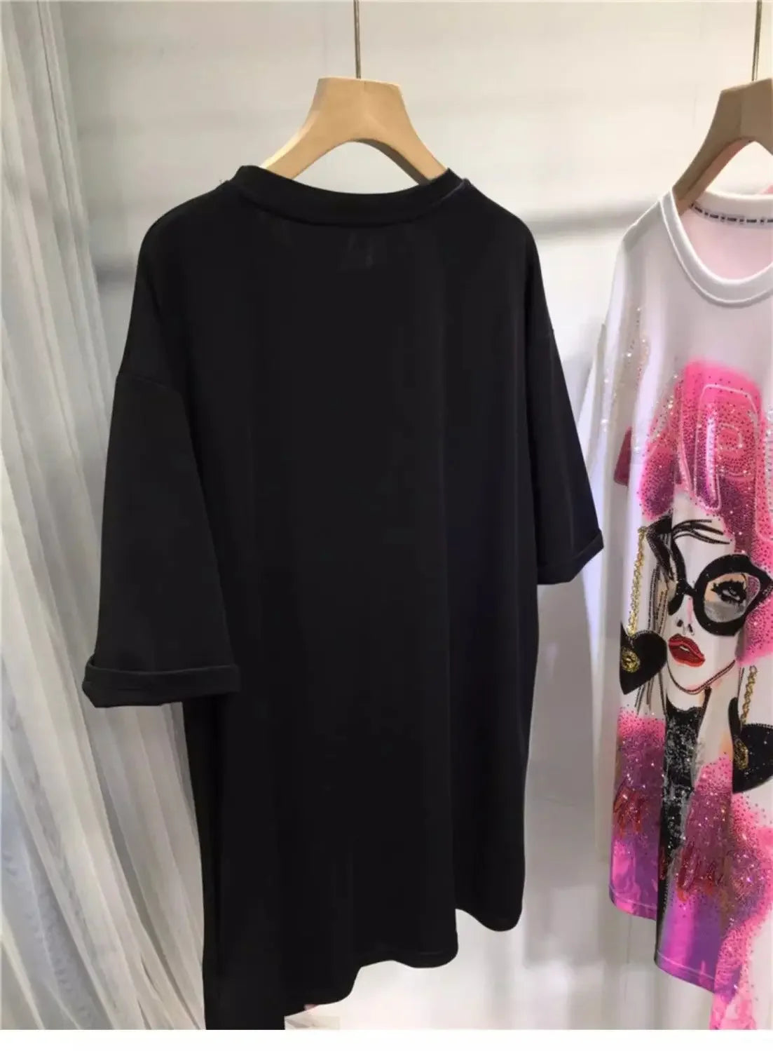 L-4XL Plus Size Casual T Shirts for Women Cartoon Lady Rhinestone Summer Short Sleeve Loose Tops Womens Clothing Женская Одежда