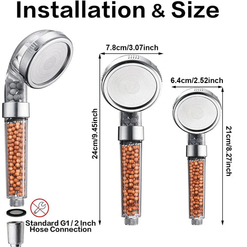 1PC ABS Filtered Shower Head Anti Limestone High-Pressure Water Saving Handheld Clear Showerheads with Filter Beads for Bathroom