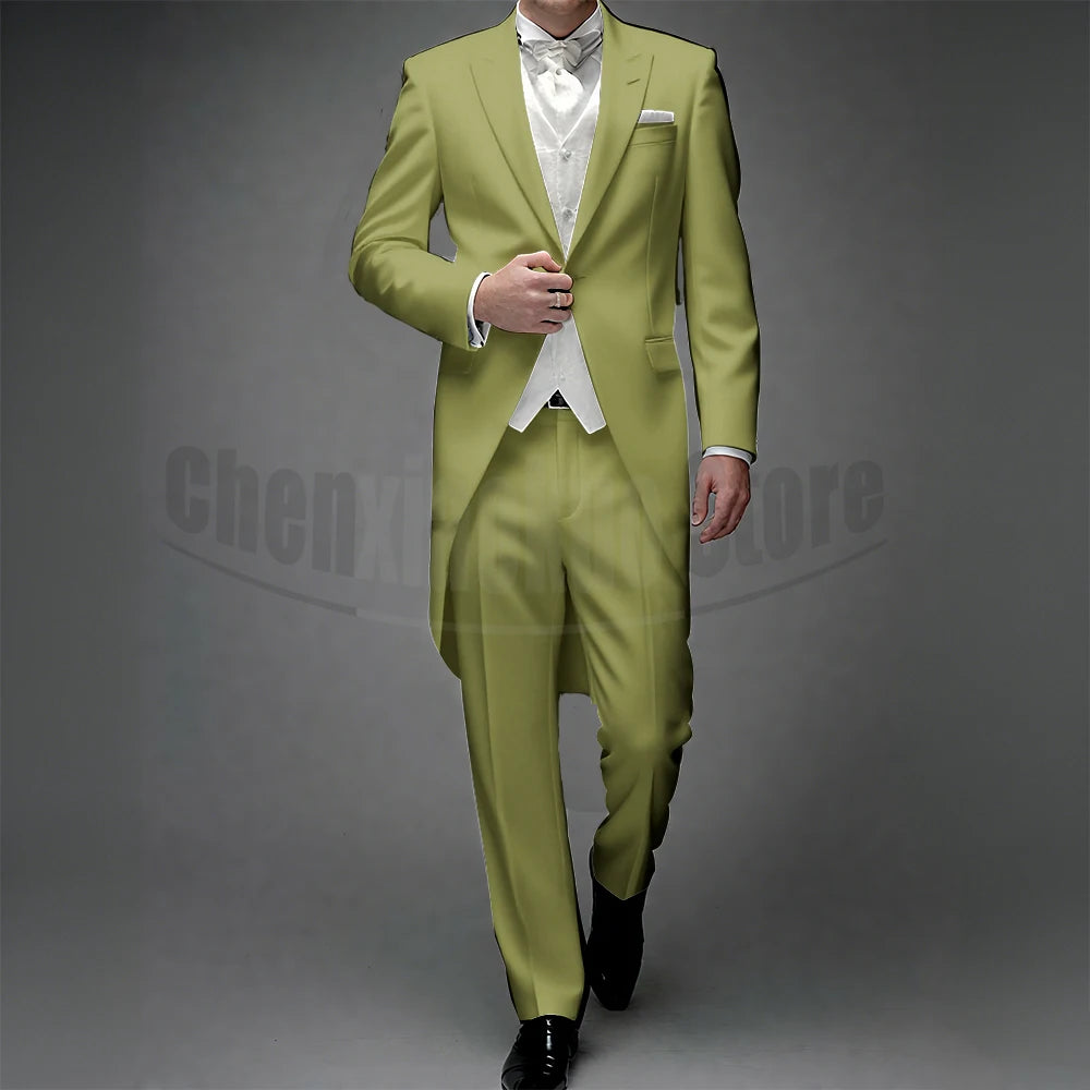 3 Piece Man Tailcoat for Formal Wedding Groomsmen Tuxedos 2025 Classic Peak Lapel One Button Solid Male Suit (Jacket+Pants+Vest)