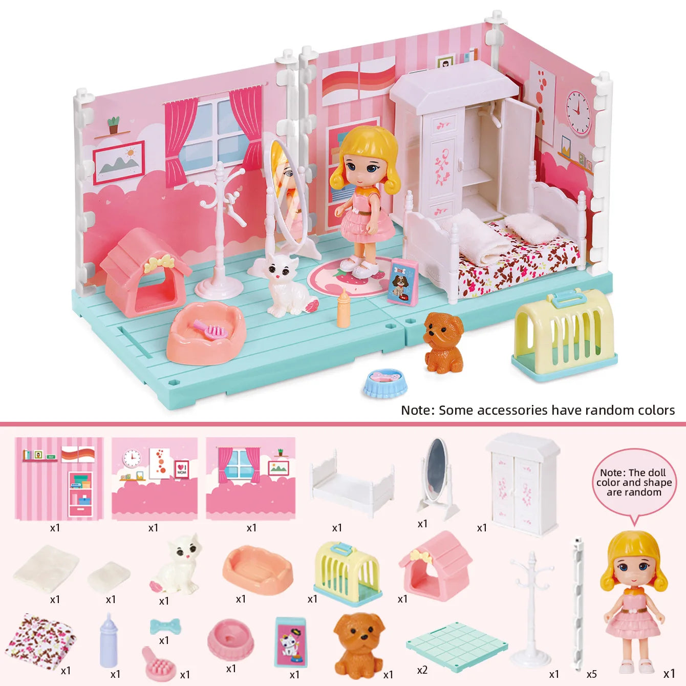 Mini Home Accessories DIY Doll House Furniture Assembly Model Simulated Bedroom Kitchen Decoration Pretend Play Toy Girl Gift