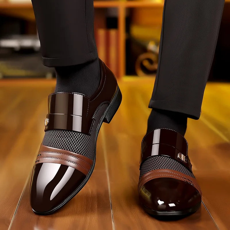 Men's Dress Shoes Pointed Toe Oxfords Classic Business Men Leather Shoes Slip on Wedding Casual Shoes Office Comfortable Loafers