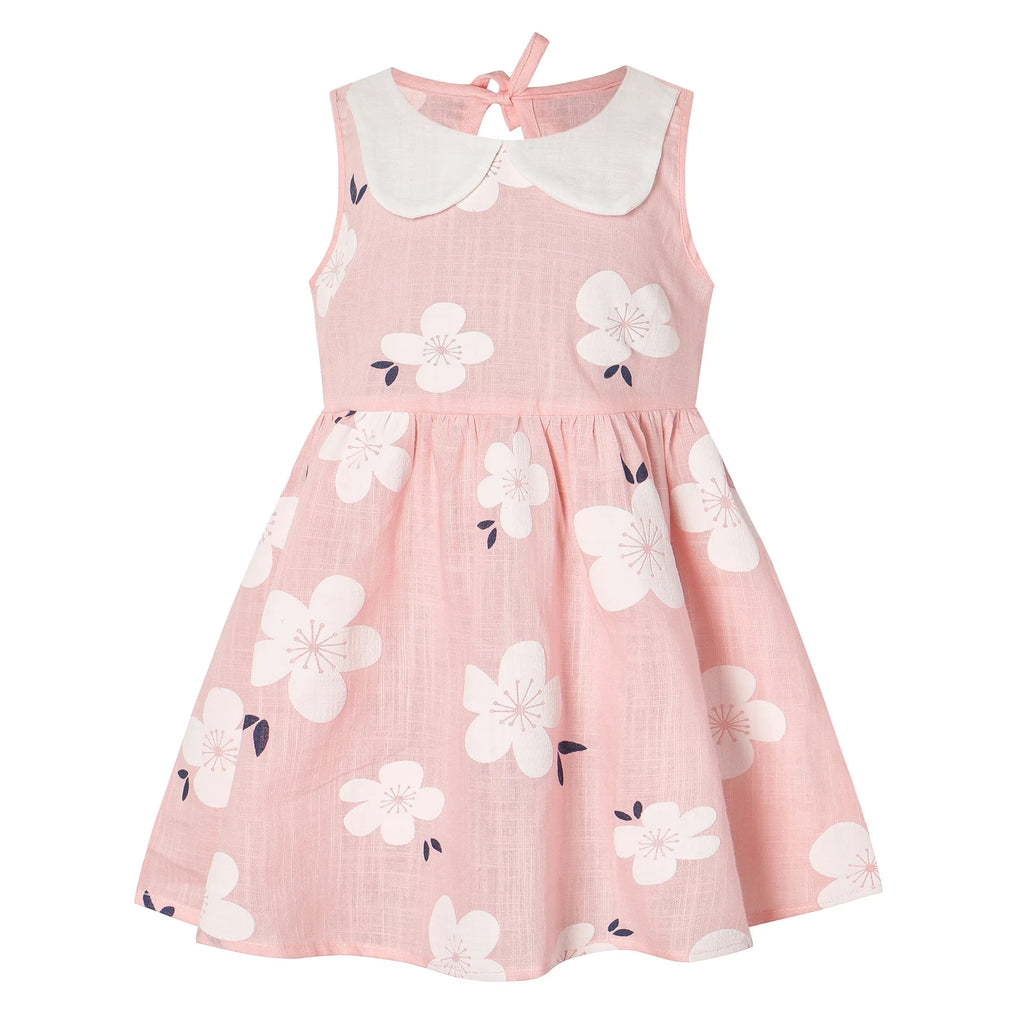2026 Summer Baby Girls Korean Version Style Sleeveless Peter Pan Collar Sundress Children Cotton Linen Princess Dress 0-6Years