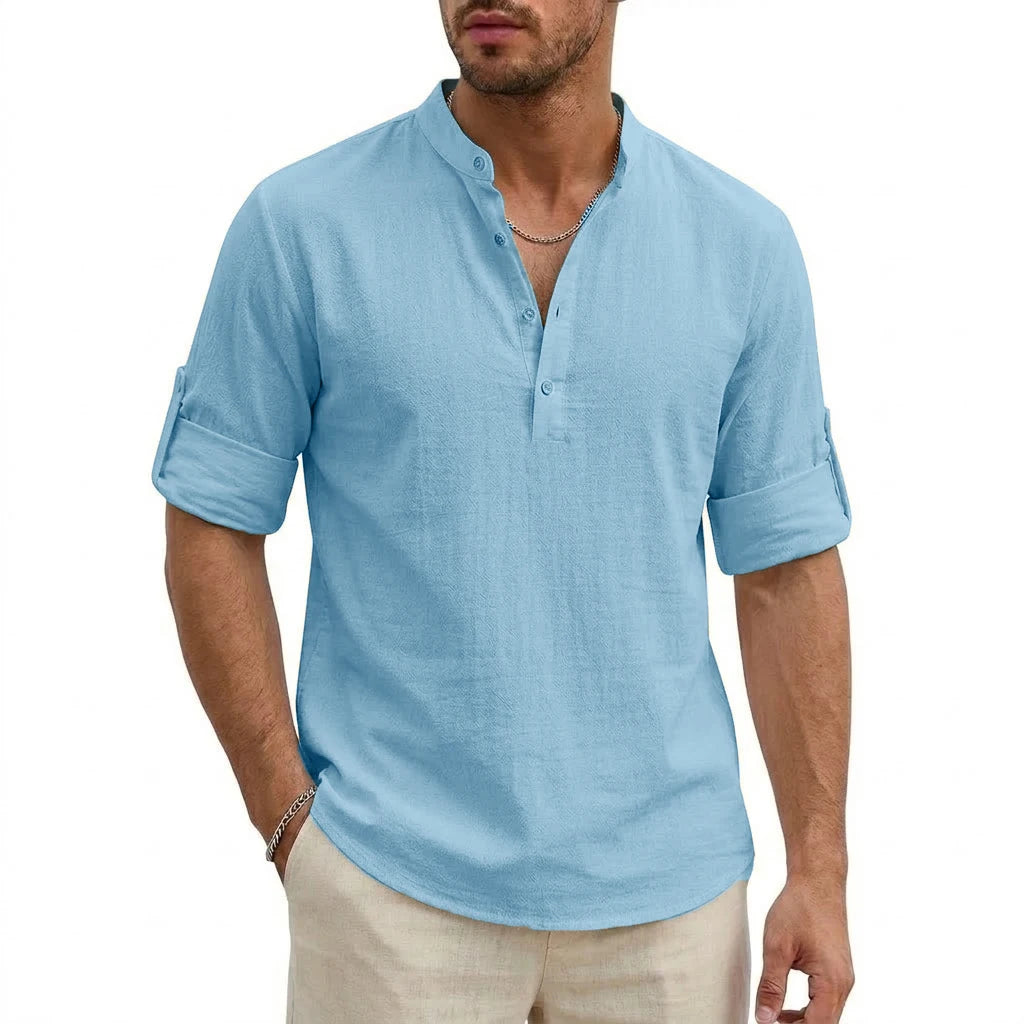 Luxury Mens Cotton Shirts Henley Casual Long Sleeve T-Shirts Beach Hawaiian Summer Linen Shirt for Men Gym Man Casual Tshirts