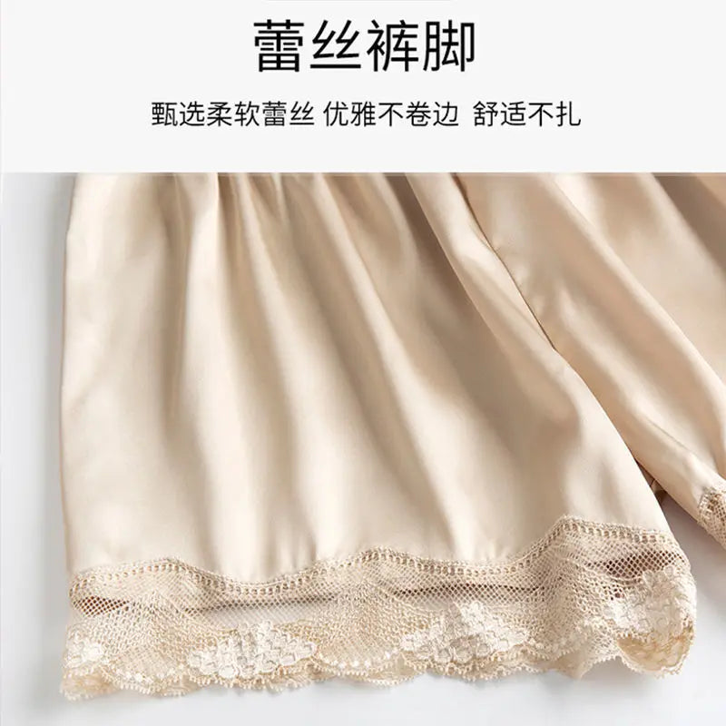 Ice Silk Safety Shorts for Women Anti-Pantyline Seamless Invisible Underwear Summer Thin Breathable Lace Lined Panties Home Wear