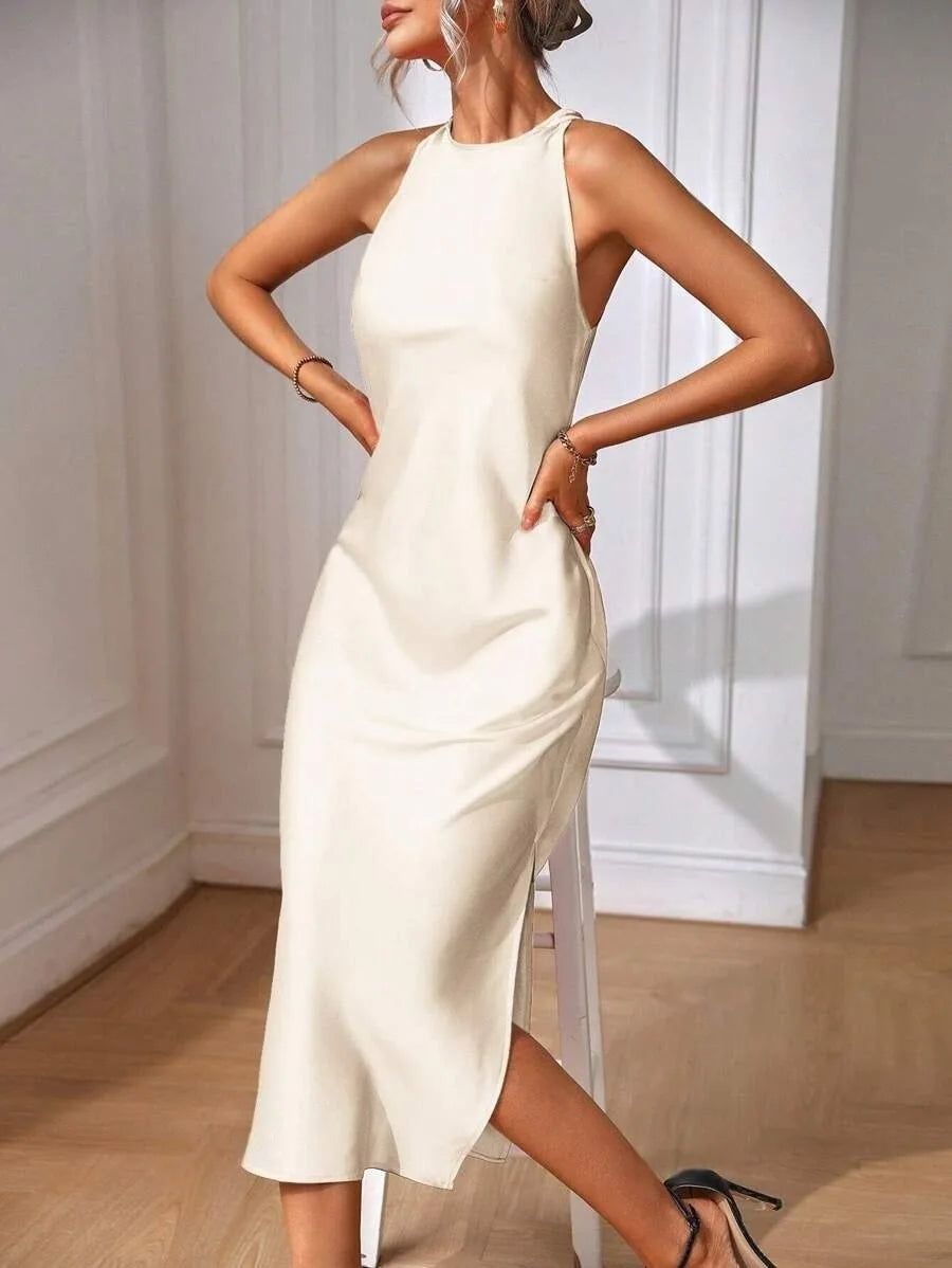 2025 Dress Women Female Clothing Fashion Elegant Evening Party Dresses Satin Dress for Women Spring and Summer Sleeveless Slit