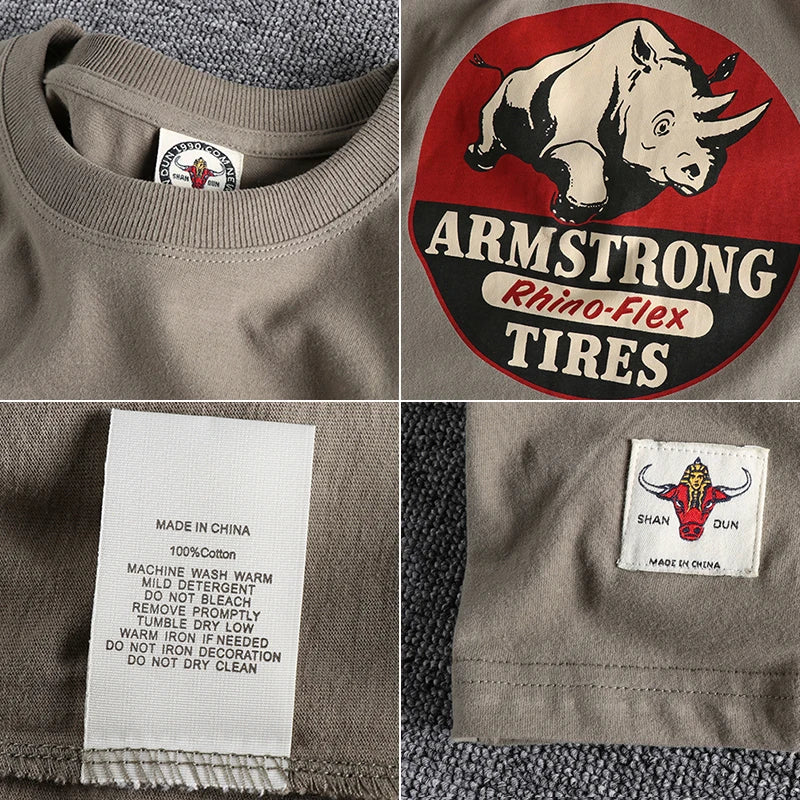 Summer new wash matte comfortable short sleeve t-shirt men's rhinoceros Vintage Print versatile youth fashion casual half sleeve