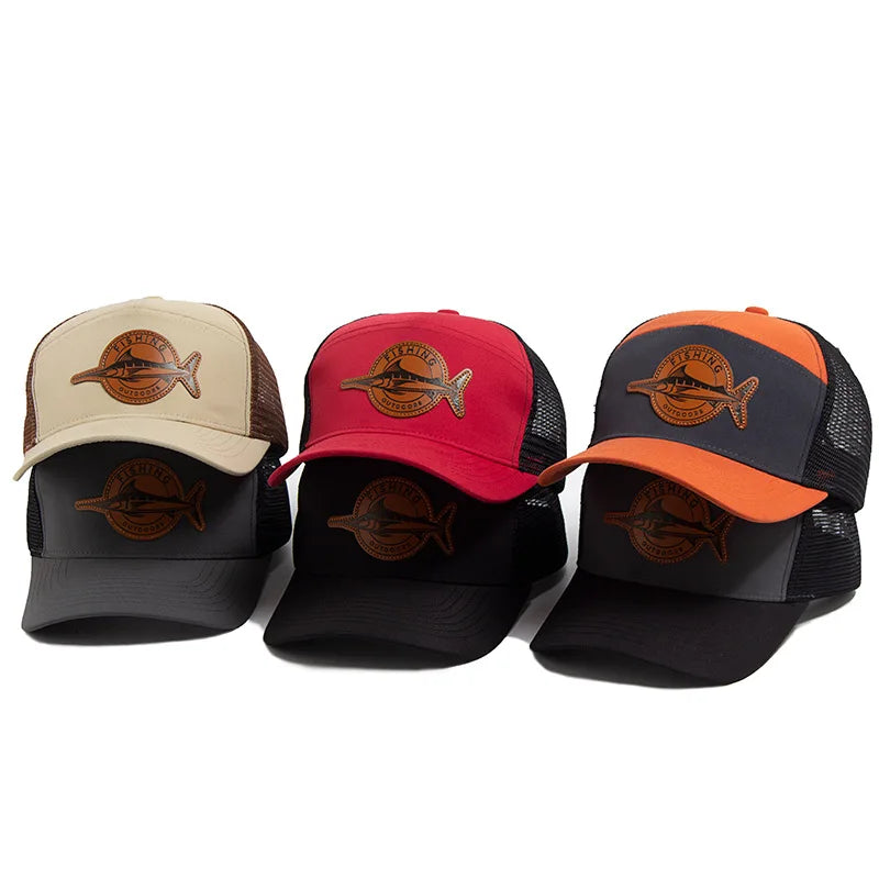 Summer Hot Sale Unisex Seven-Panel Style Trucker Hat Adjustable Baseball Cap Shark Pattern Patch Fishing Hat Mesh  Sports Dad Ha