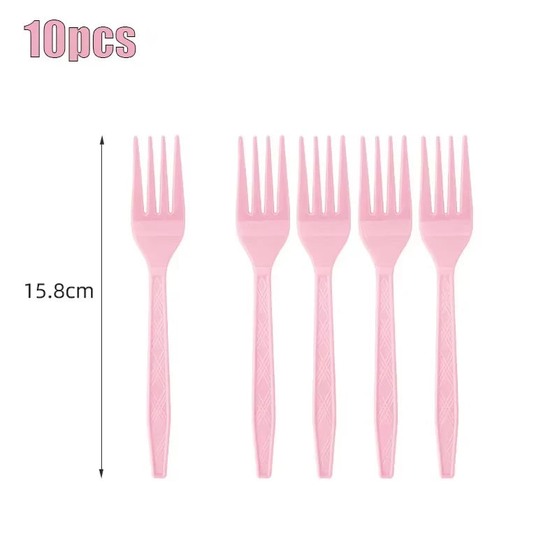 Pink Party Supplies Dinnerware Disposable Set Napkin Cup Plate Knife Fork SpoonTablecloth for Baby Shower Wedding Birthday Party