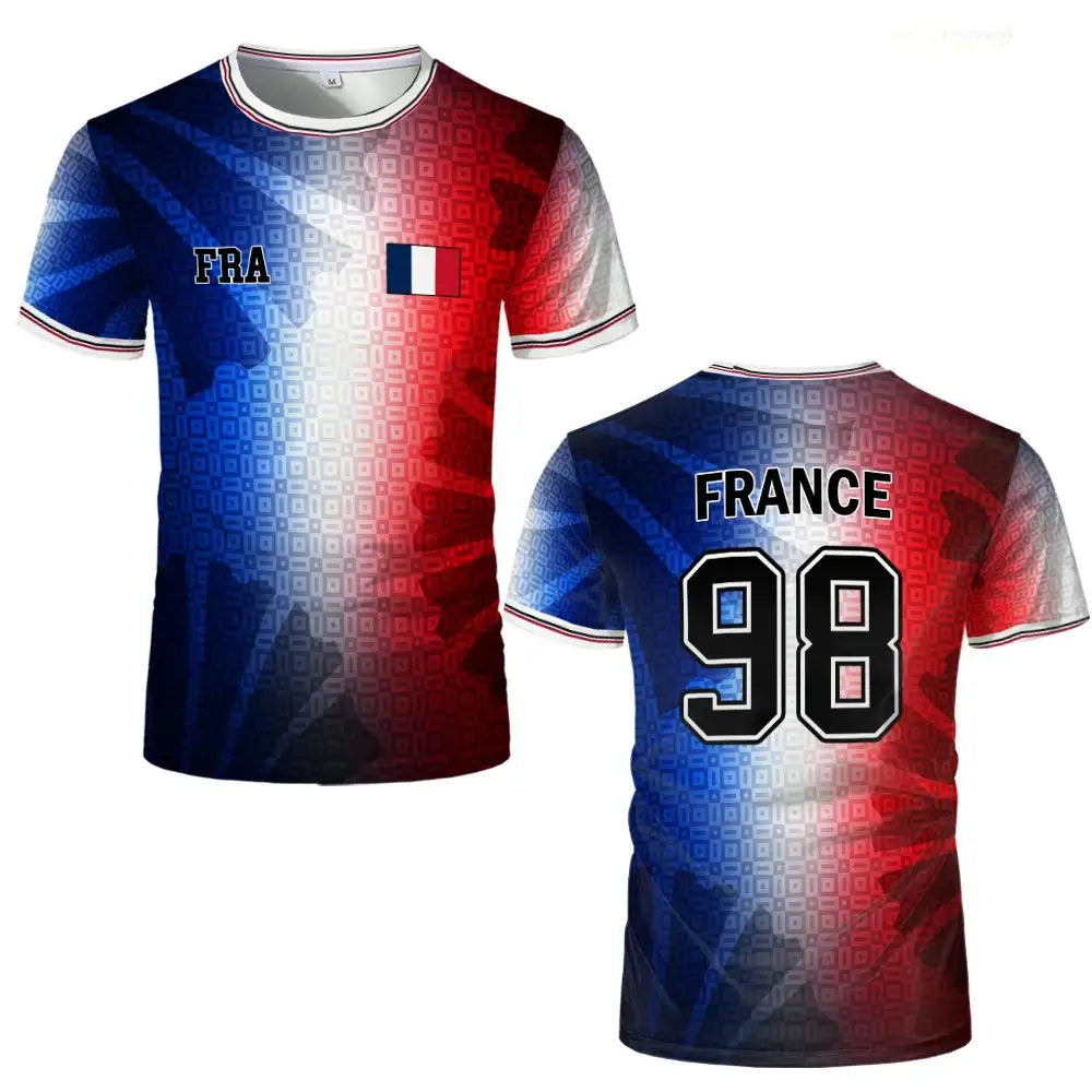France Flag Print Football Jersey Summer Unisex Street Casual Short Sleeve Tops Sports Training Breathable Quick-drying T-Shirt