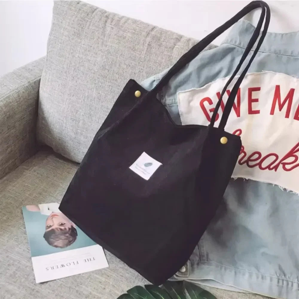 New Corduroy Shoulder Bag for Women Cotton Cloth Versatile Handbag Solid Color Eco Shopping bag 2023 Ladies Reusable Totes Bags