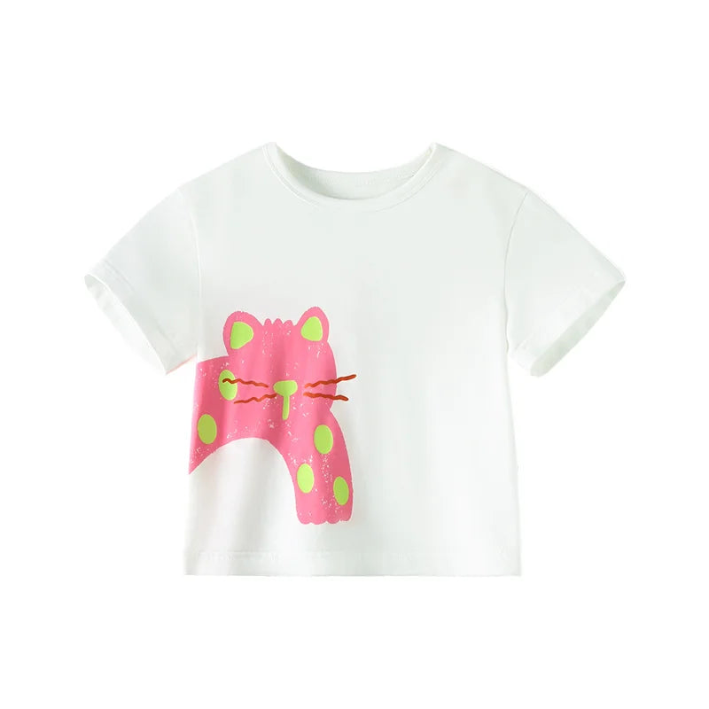 Amila Baby T-shirt 2026 Summer New Comfortable Cartoon Pattern Round Neck Casual Breathable Clothing