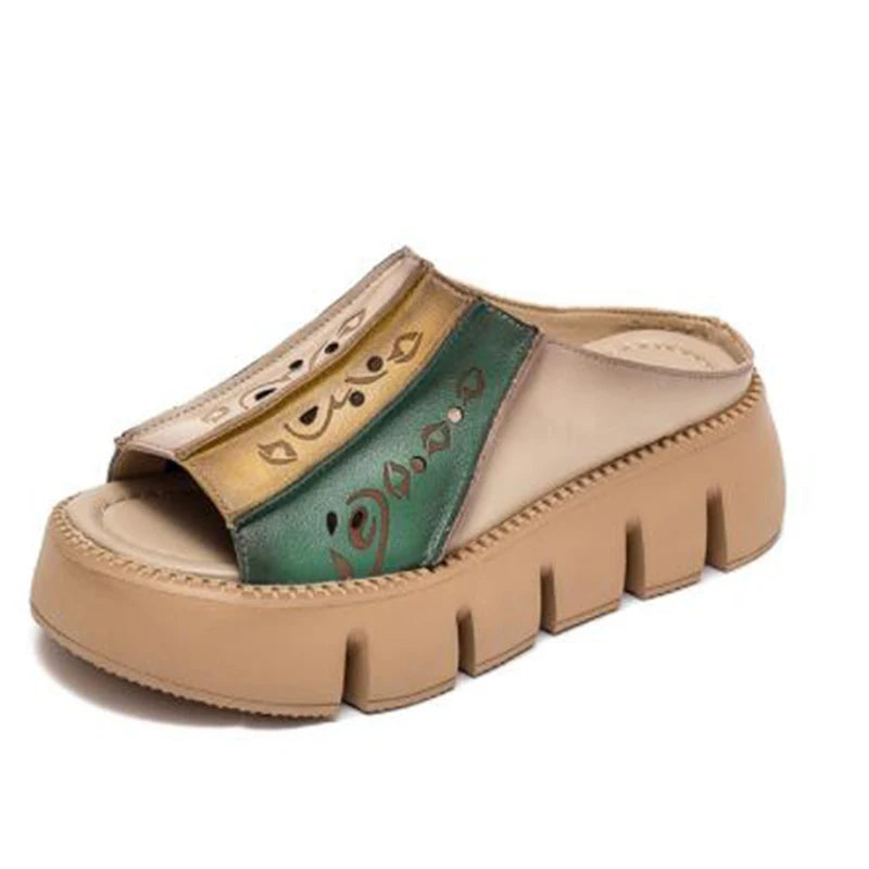 GKTINOO Genuine Leather Summer Shoes Women Slippers Wedges Outside Slides Leisure 2026 New Handmade Concise Ladies Slippers