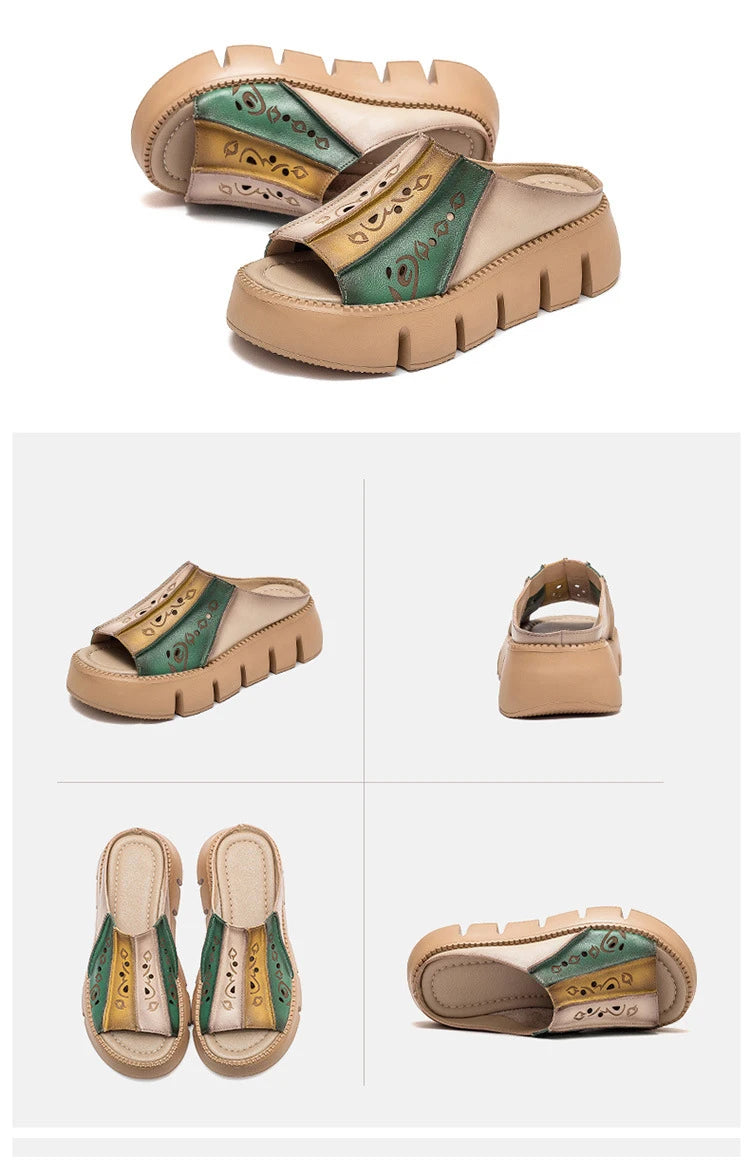 GKTINOO Genuine Leather Summer Shoes Women Slippers Wedges Outside Slides Leisure 2026 New Handmade Concise Ladies Slippers