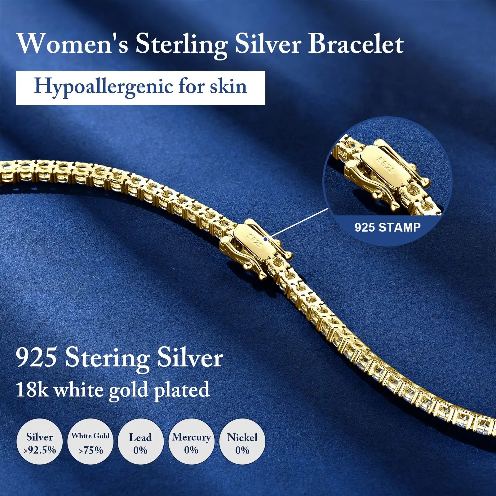 Moissanite Tennis Bracelet for Women 18K White Gold Plated Silver 3mm D Color VVS1 Wedding Party Jewelry Bracelets for Women Man