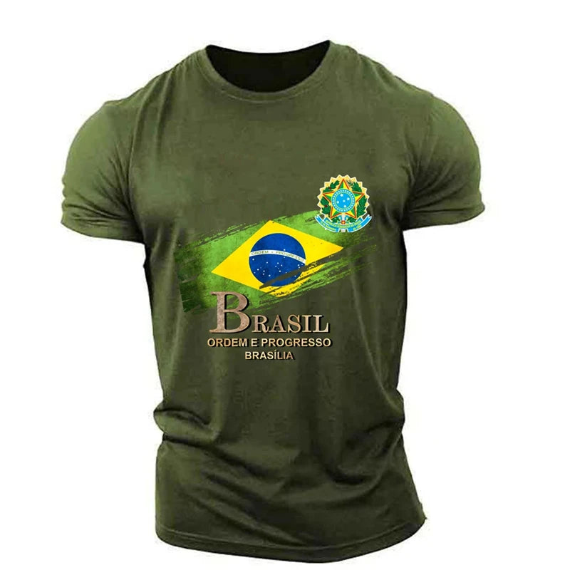 Brazilian Men's T Shirt O Neck Short Sleeve Fashion Brazil Fiag Print Streetwear Oversized Loose Camisa Brasil Male Clothing