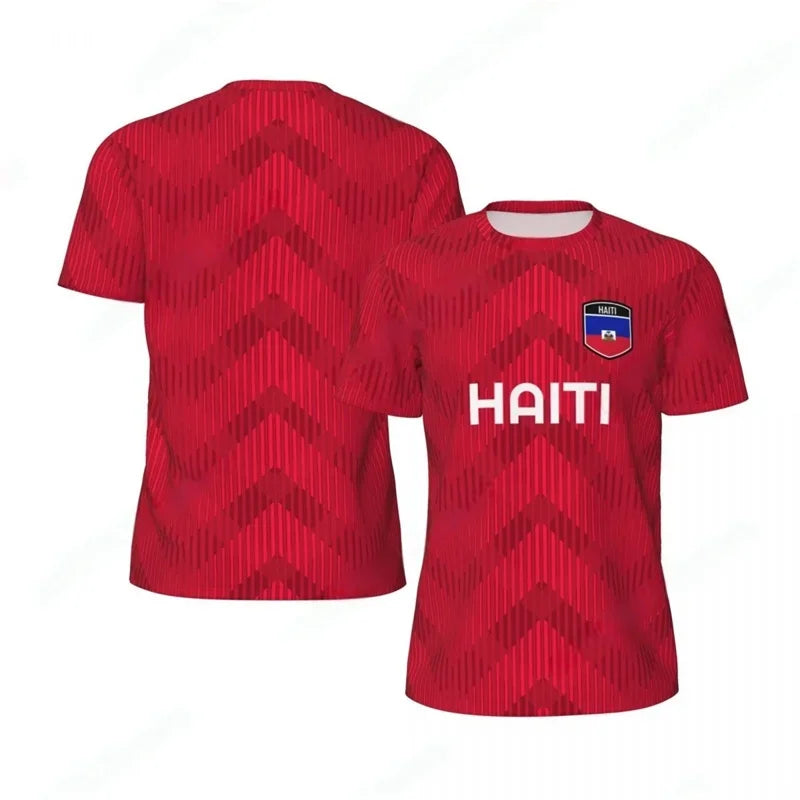 Haiti Flag Football T-shirt for Men 3D Printed T-shirt, Boys' Fashion, Round Neck, Short Sleeve, Breathable Sport T-shirt, Loos
