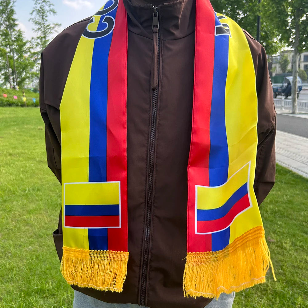 Colombia Scarf 14x135cm Double-sided Printed Colombia Flag Satin Colombia Scarf Suitable for 2026 world cup Sports Events