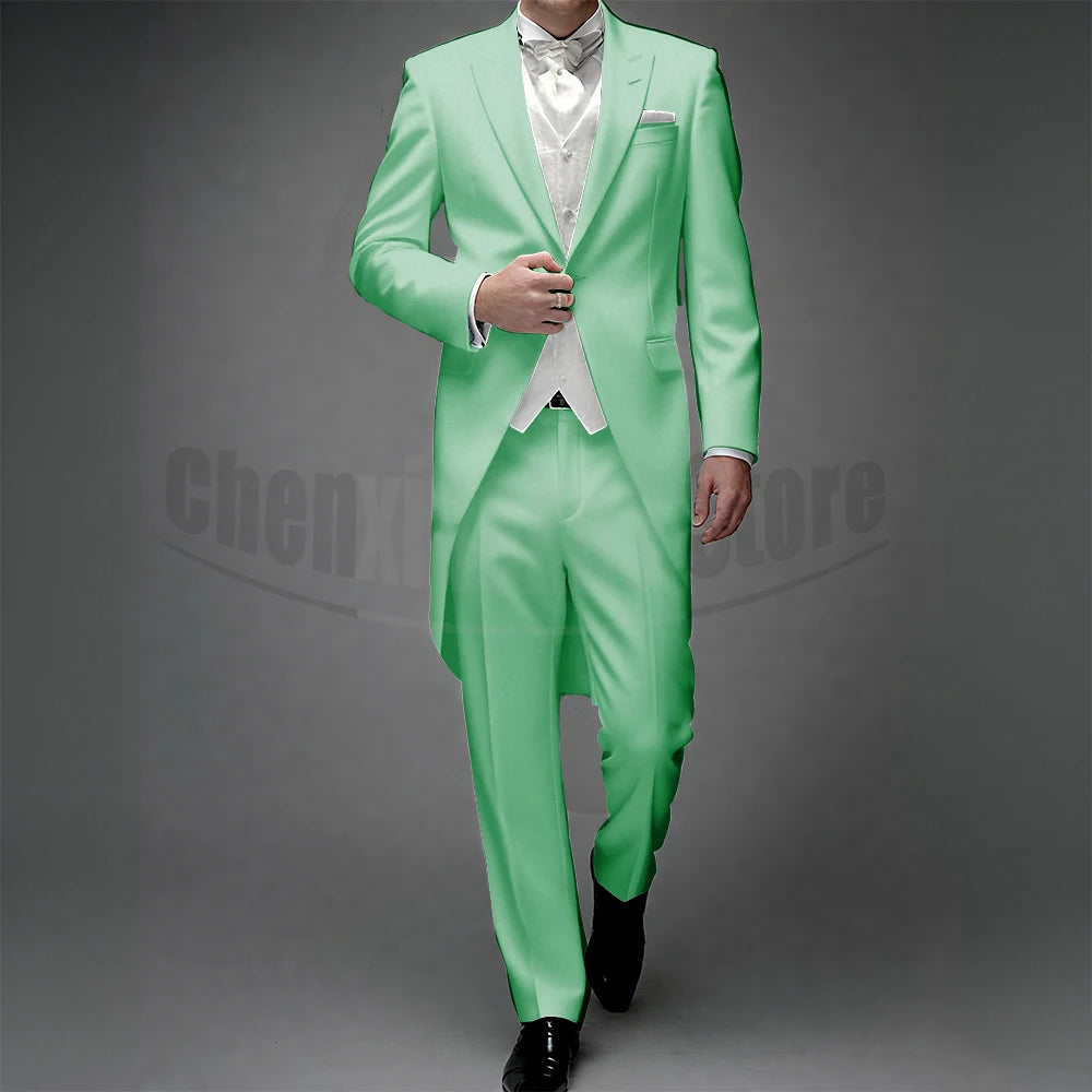 3 Piece Man Tailcoat for Formal Wedding Groomsmen Tuxedos 2025 Classic Peak Lapel One Button Solid Male Suit (Jacket+Pants+Vest)