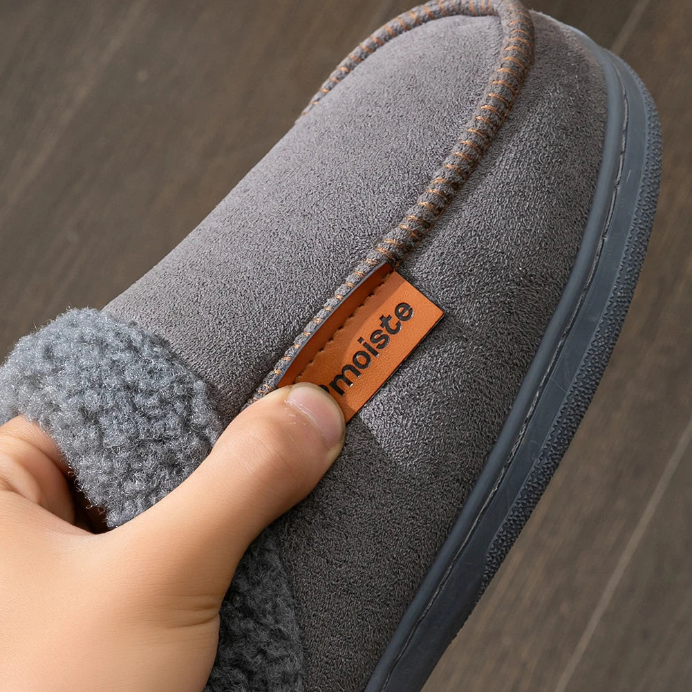 House Suede Slippers for Men TPR Sole Non Slip Durable Soft Warm Memory Foam Cushion Comfortable Living Room Shoes