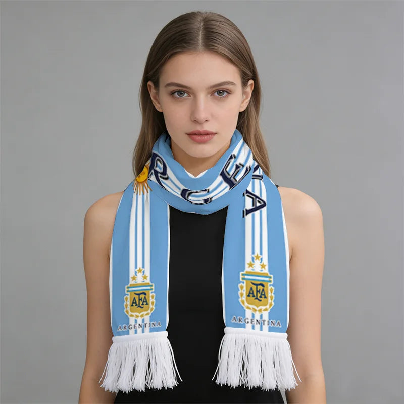2026 Football Fan Scarf Argentina Brazil Portugal France Spain Canada USA Mexico Print Flannel Tassel Cheering Supporter Scarf