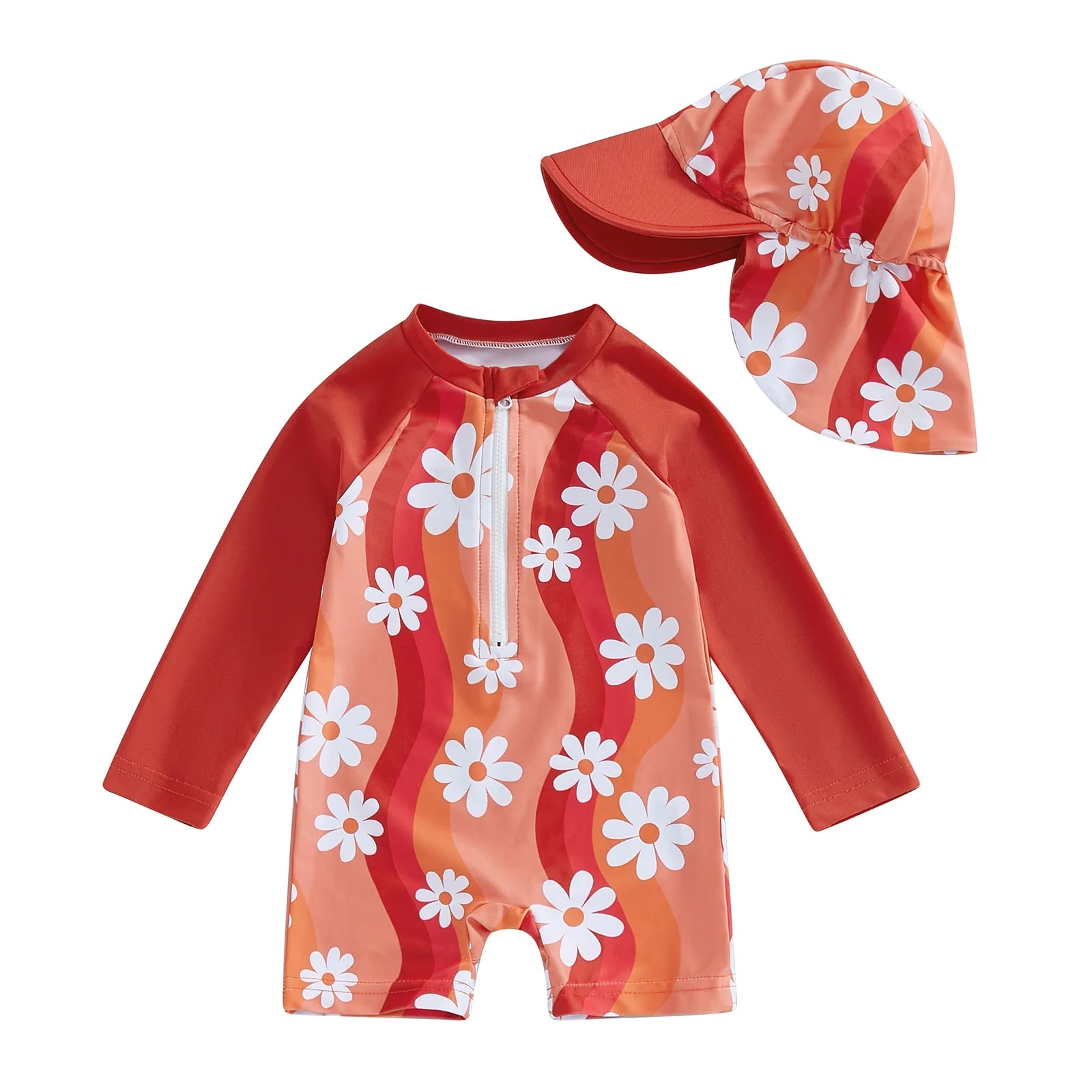 Citgeett Summer Kids Toddler Girl Long Sleeve Swimsuit Floral Flamingo Print Half Zipper Swimwear Romper Clothes