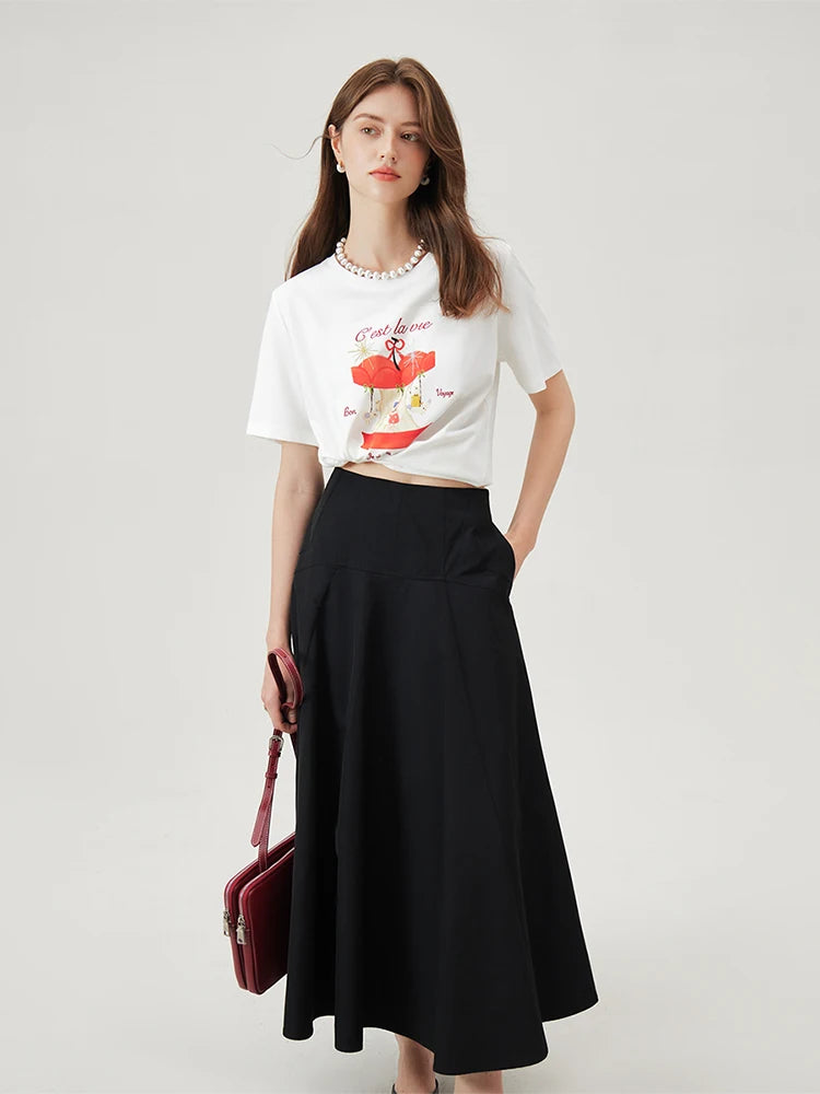 FSLE Summer Versatile Casual Commuting Printed Pattern Women T-Shirt 2024 Summer New Short Sleeve Female Top 24FS12274 24FS12348