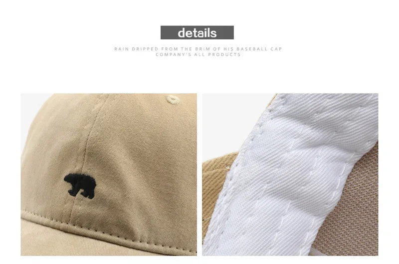 Spring Summer Baseball Cap for Women and Men Polar Bear Embroidery Hip Hop Snapback Caps Cotton Sun Hats Unisex Casual Visor Hat