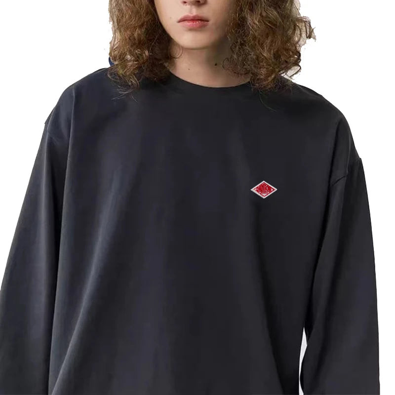 Embroidery Cotton 100% Long-sleeved Men's T Shirt 2025 New Round-collar Solid-color women T-shirt for Male Tshirt Man Tops Tees