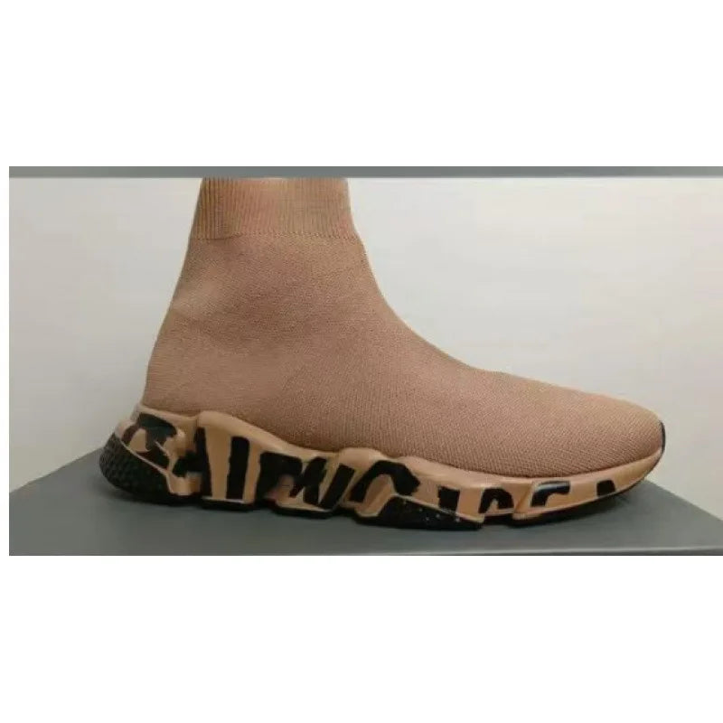 Paris High Top Knitted Boots Sporty Cushioned Dad Shoes Breathable Quick Dry Rubber Outsole Unisex Running Shoes