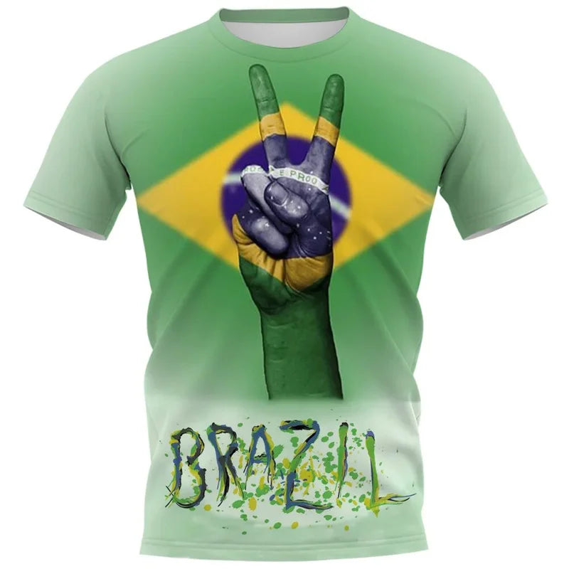Brazil Flag Graphic T Shirt for Men Clothing 3D Print Brasil Football T-Shirt Gym Fitness Streetwear Tops Soccer Club Tee Shirts