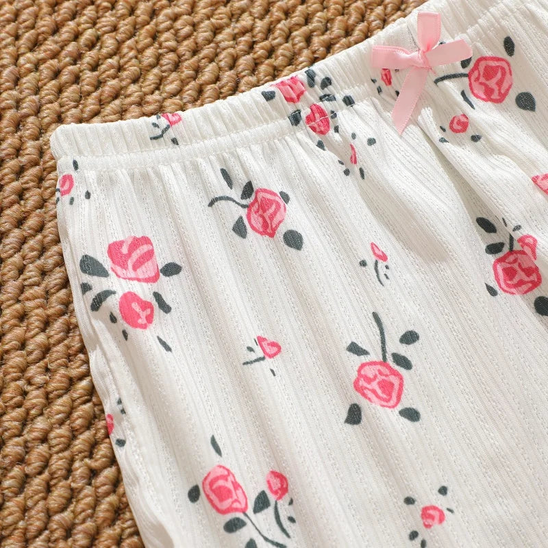Women's Summer Spaghetti Strap Top and Shorts Pajama Sets Ladies Cherry Heart Print Sleepwear Cute Bowknot Sexy Loungewear S-XL