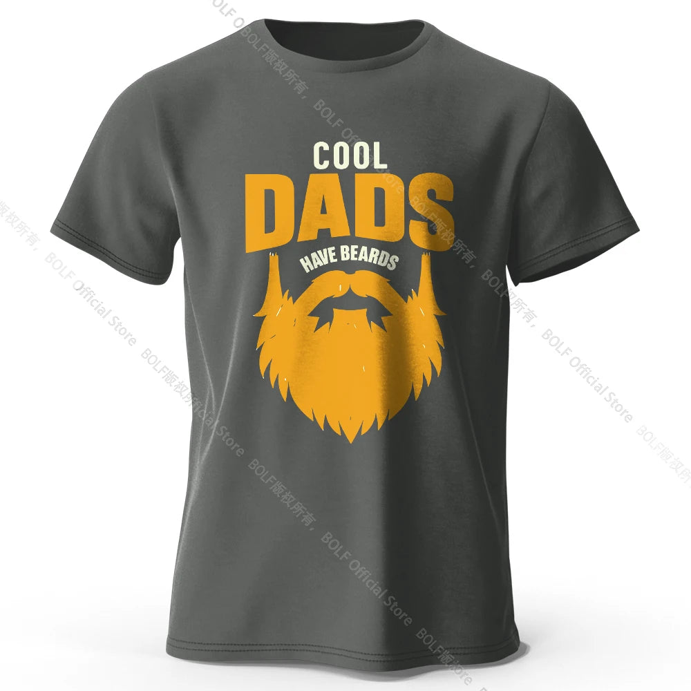 Men's Cool Dad with Beards Printed T-Shirt 100% Cotton Oversized Funny Graphic Tees for Women Summer Tops Humor Streetwear
