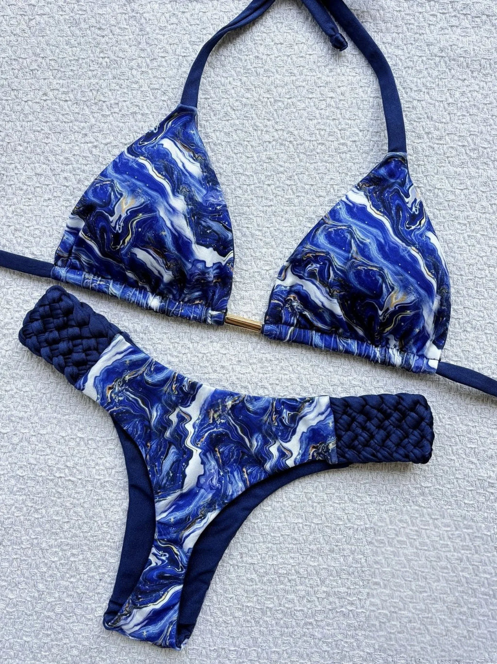 2026 New Weaving Bikini Set Women's print 2 Piece Swimsuit women sexy suspender Backless Beach Vacation Bathing Suit swimwear